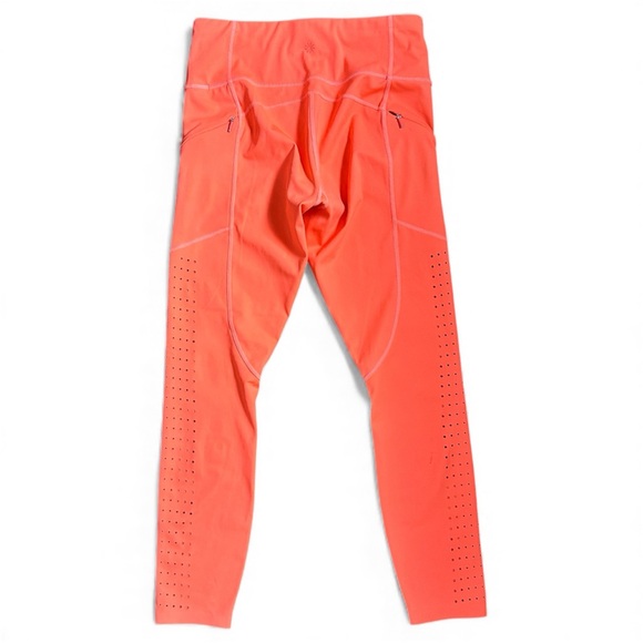 Athleta Laser-Cut High Rise Run Tight in Neon Coral | Compression Leggings Small - Picture 3 of 15